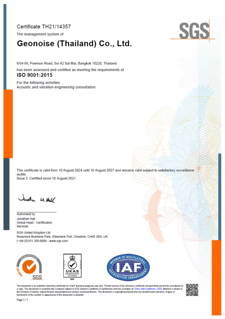 Geonoise Thailand Certificate ISO9001 (UKAS)